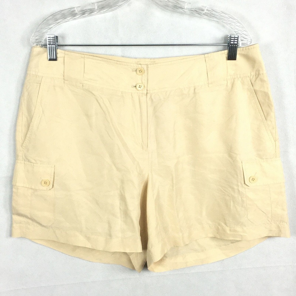 Talbots‎ Shorts Womens Sz 12 Beige 100% Silk Lightweight Cargo Pockets